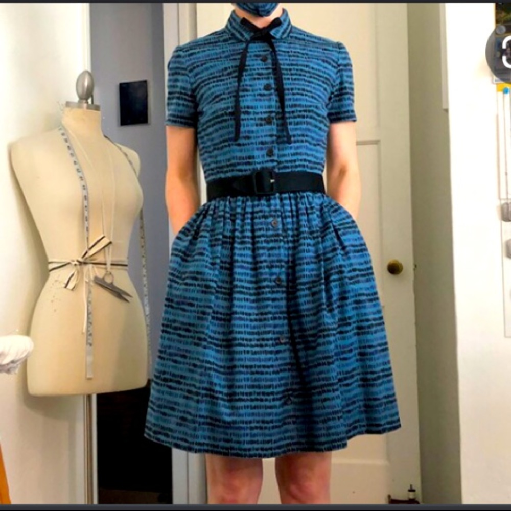 Sugardale Rockabilly Pinup Vintage Inspired Retro Blue Print Swing Dress XS